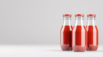 Three vibrant red juice bottles isolated on a clean white background for refreshment