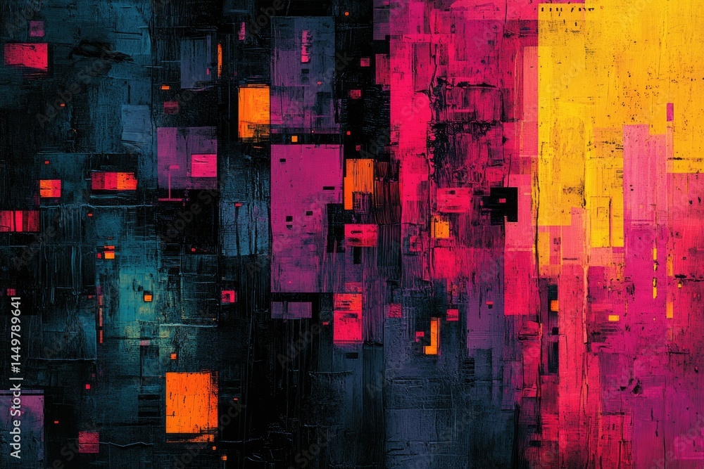 Aufkleber Abstract digital painting with vibrant colors and geometric shapes, creating a dynamic and energetic composition.