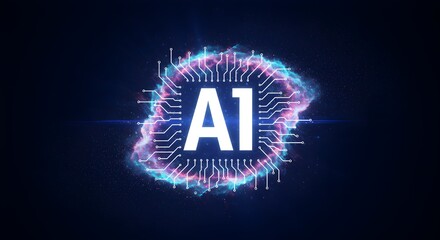 Luminous AI Emblem Futuristic Technology Design, Abstract Artificial Intelligence Concept, Digital Innovation, Glow Circuit Board, Energy,  A1 Logo