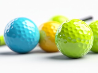 Obraz premium Golf balls gathered near club, a scene of anticipation on the green golf
