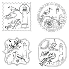 Vintage Italian print set bundle line art , wall art vector grunge travel postcard stamp, summer engraving placard or poster. Retro frame or border element design line art and illustrator eps 10 