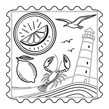 Vintage Italian print line art , wall art vector grunge travel postcard stamp, summer engraving placard or poster. Retro frame or border element design line art and illustrator eps 10