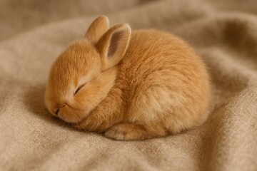 Adorable fluffy sleeping bunny.