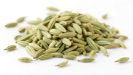 Fennel Seeds Pile on White Background