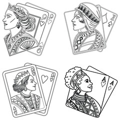 Bundle queen set line art and illustrator eps 10