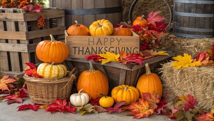 pumpkins and autumn leaves