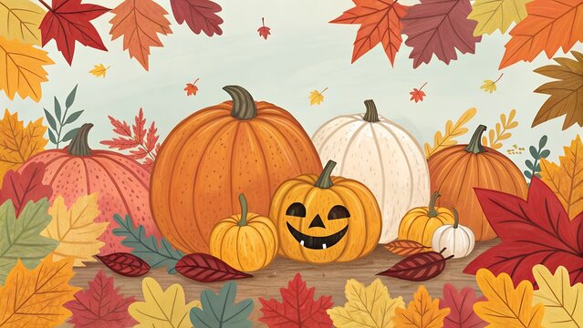 pumpkins and autumn leaves