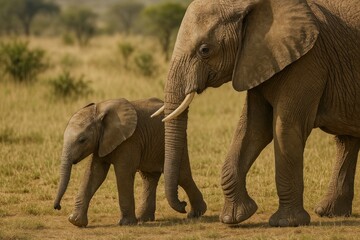 Elephants walking in savannah