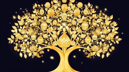 Golden fruit tree of prosperity