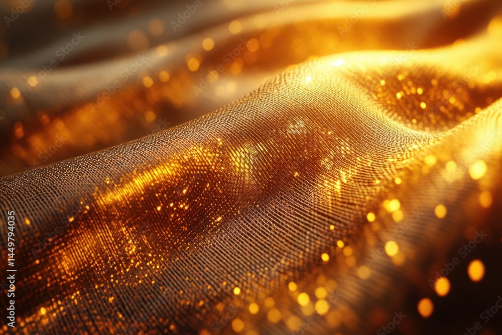 Poster golden fabric texture with glittering sparkles, shimmering and luxurious.