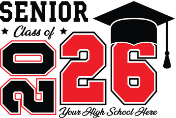 Senior Class of 2026 vector graphic. Perfect for graduation projects. Editable in Illustrator.