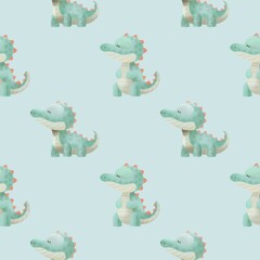 Seamless crocodile pattern on light cyan blue