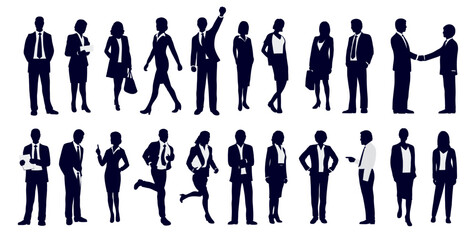 Set of business people in action silhouettes
