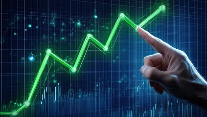 Hand Pointing At Digital Green Growth Chart