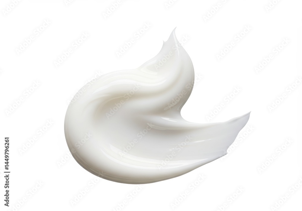 Poster a single swirl of white cream on a white background, creating a smooth and clean texture