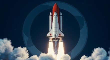 Futuristic Spacecraft Launching into the Cosmos A Stunning Visual of a Rocket Ascending Through Clouds and Atmosphere