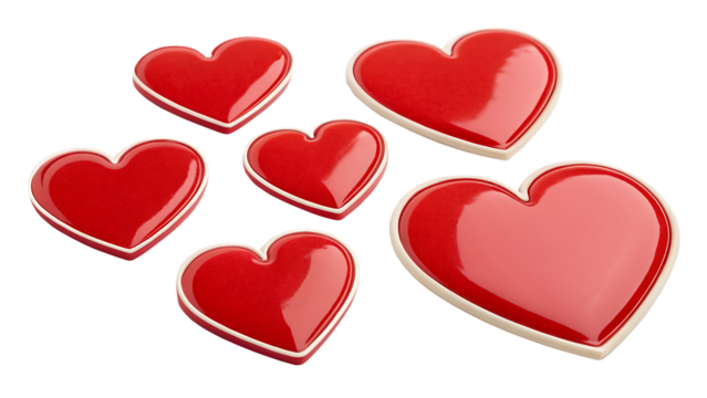 red color heart shape sticker set isolated on white background PNG