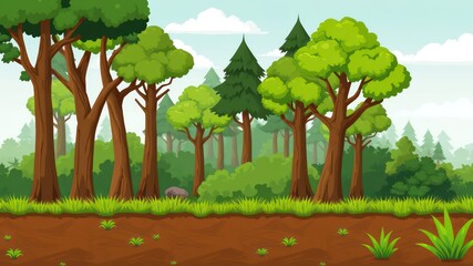 Obraz premium Lush Green Forest Landscape Illustration Perfect for Game Backgrounds or Educational Materials