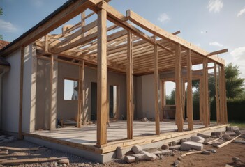 Modern home extension framing, progress visible,  contractor,  wood
