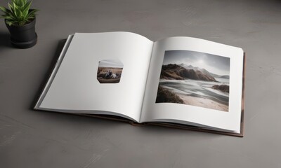 Open photo album mockup with clean design, easy page customization  ,  cover,  modern