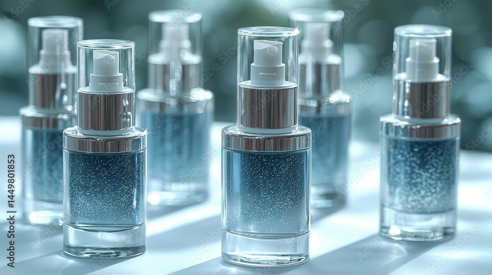 Poster translucent bottles and containers in soft focus