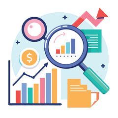 magnifying-glass-highlights-business-growth-chart vector image on white background
