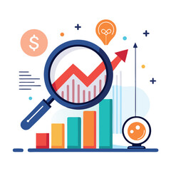magnifying-glass-highlights-business-growth-chart vector image on white background