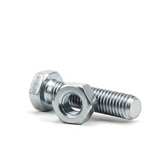 A steel bolt and nut hardware isolated on white background