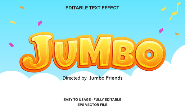Editable jumbo text effect template, 3d bold and glossy, cartoon movie title style