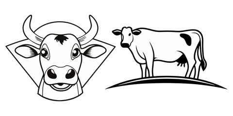 Cow black silhouette isolated on white background. Vector illustration