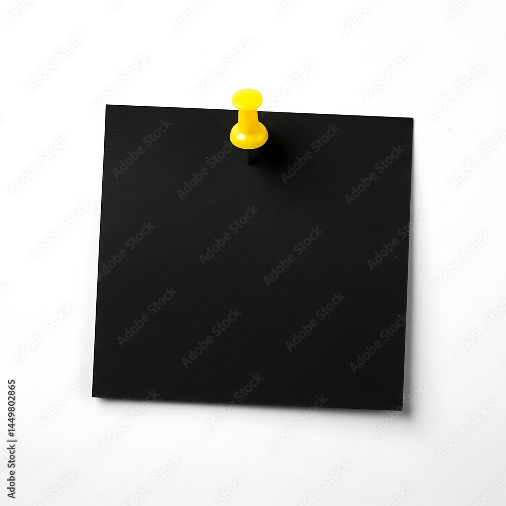 Poster square memo note with yellow push pin attached isolated on white background
