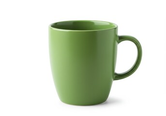 Simple studio shot of a green ceramic mug with a handle on a white background