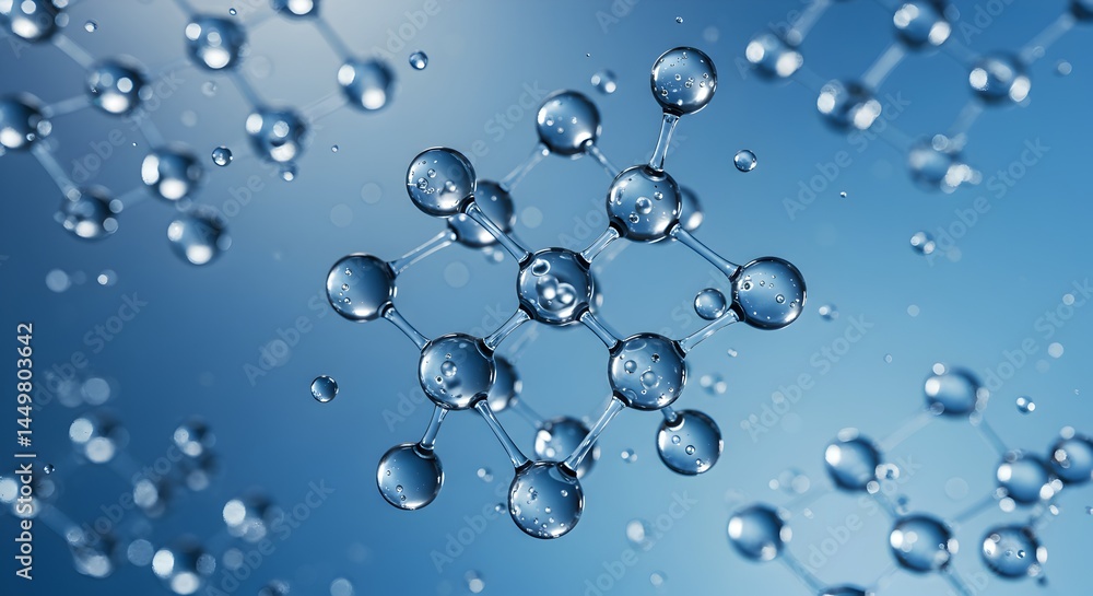 Poster microscopic view of a complex molecular structure 3d render of water molecule clusters