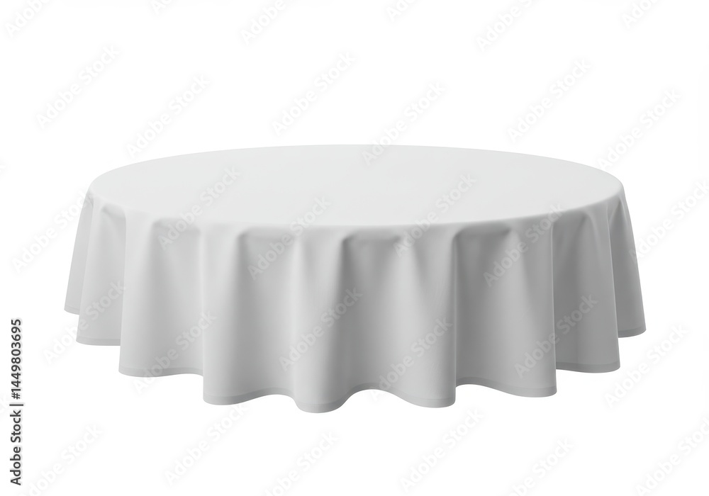 Poster a round table is covered with a white tablecloth, creating a simple and elegant setting for events a