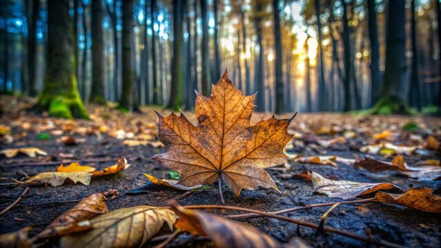withered leaf on empty forest floor