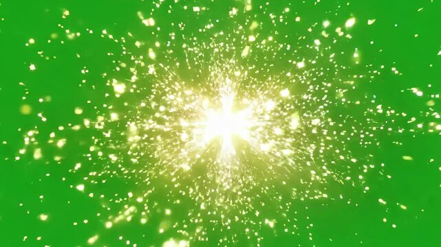 Bright Sparkling Explosion on Green chromakey Background  