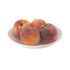 Peaches on a plate isolated transparent background 3d rendering