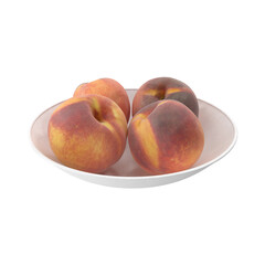 Peaches on a plate isolated transparent background 3d rendering