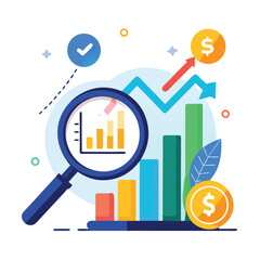 magnifying-glass-highlights-business-growth-chart vector image on white background