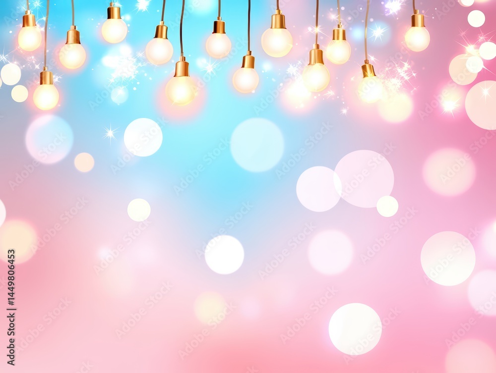 Poster beautiful colorful background with string lights and soft bokeh effect for celebrations and events