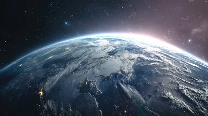 Obraz premium A breathtaking view of Earth from space, showcasing the planet's stunning beauty and the vastness of the cosmos.