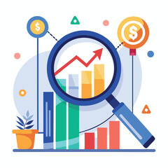 magnifying-glass-highlights-business-growth-chart vector image on white background