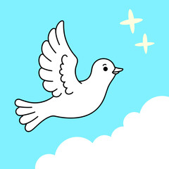 Obraz premium White bird flying against a blue sky with clouds 
