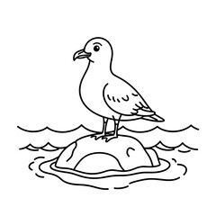 Obraz premium Bird coloring book illustration of a seagull on a rock 