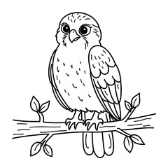 Fototapeta premium Bird sitting on a branch in a coloring book style 