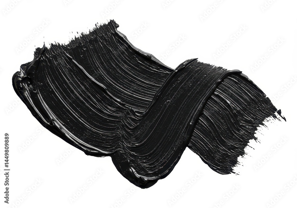 Poster black paint smear with visible brush strokes on a white background creating a textured abstract desi