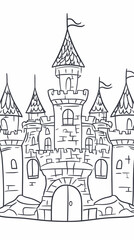 Obraz premium Enchanted Fairy Tale Castle Coloring Page for Kids Hand Drawn Vector Art