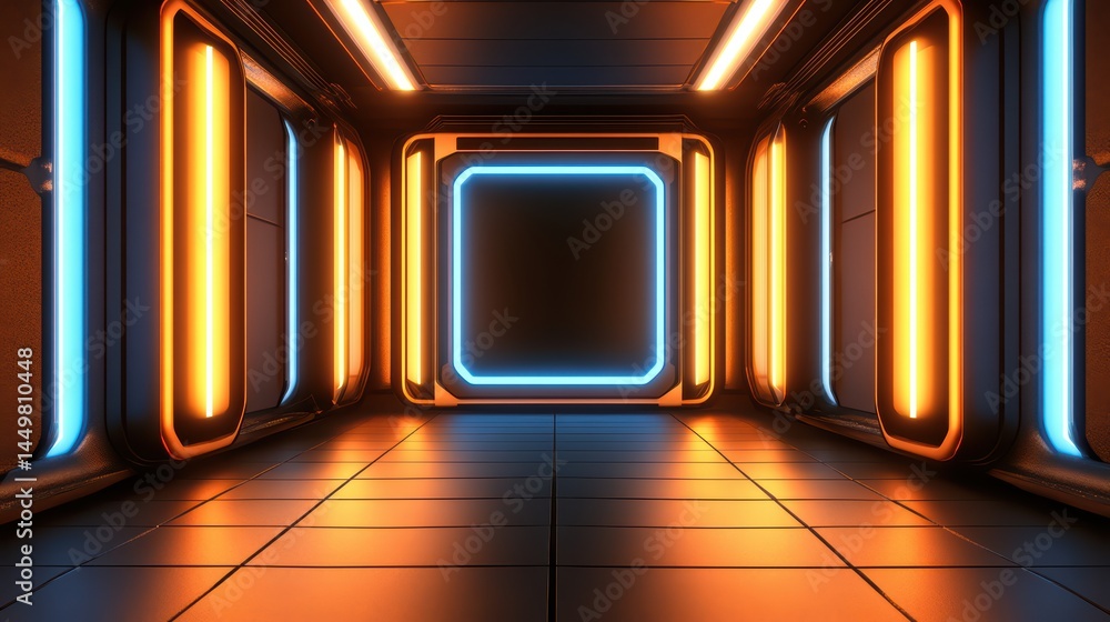 Aufkleber futuristic neon corridor with illuminated walls and empty space for creative imagery and design proj