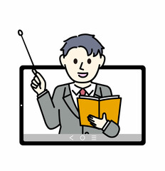 黒板で説明する男性のイラスト