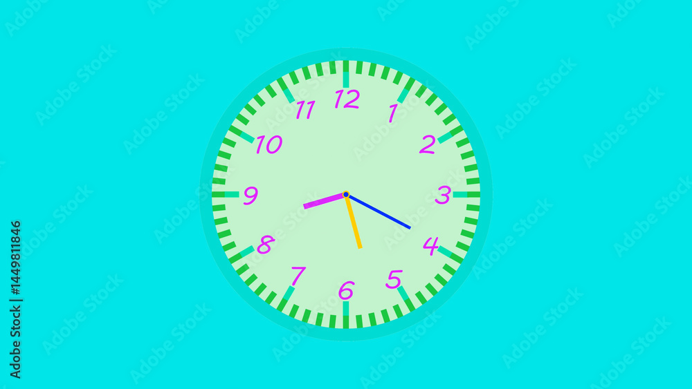 Poster analog clock face with alarm timer illustration background.